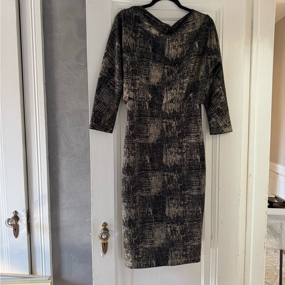 Badgley Mischka stretchy black and gold dress, size 8